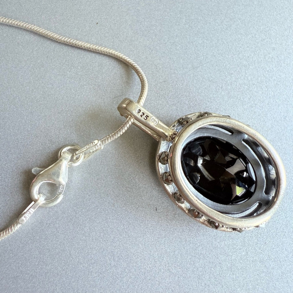 Black Onyx 10.82ct Enhancer Pendant w/ Marcasites 925 Sterling Silver Ne… - Picture 6 of 8